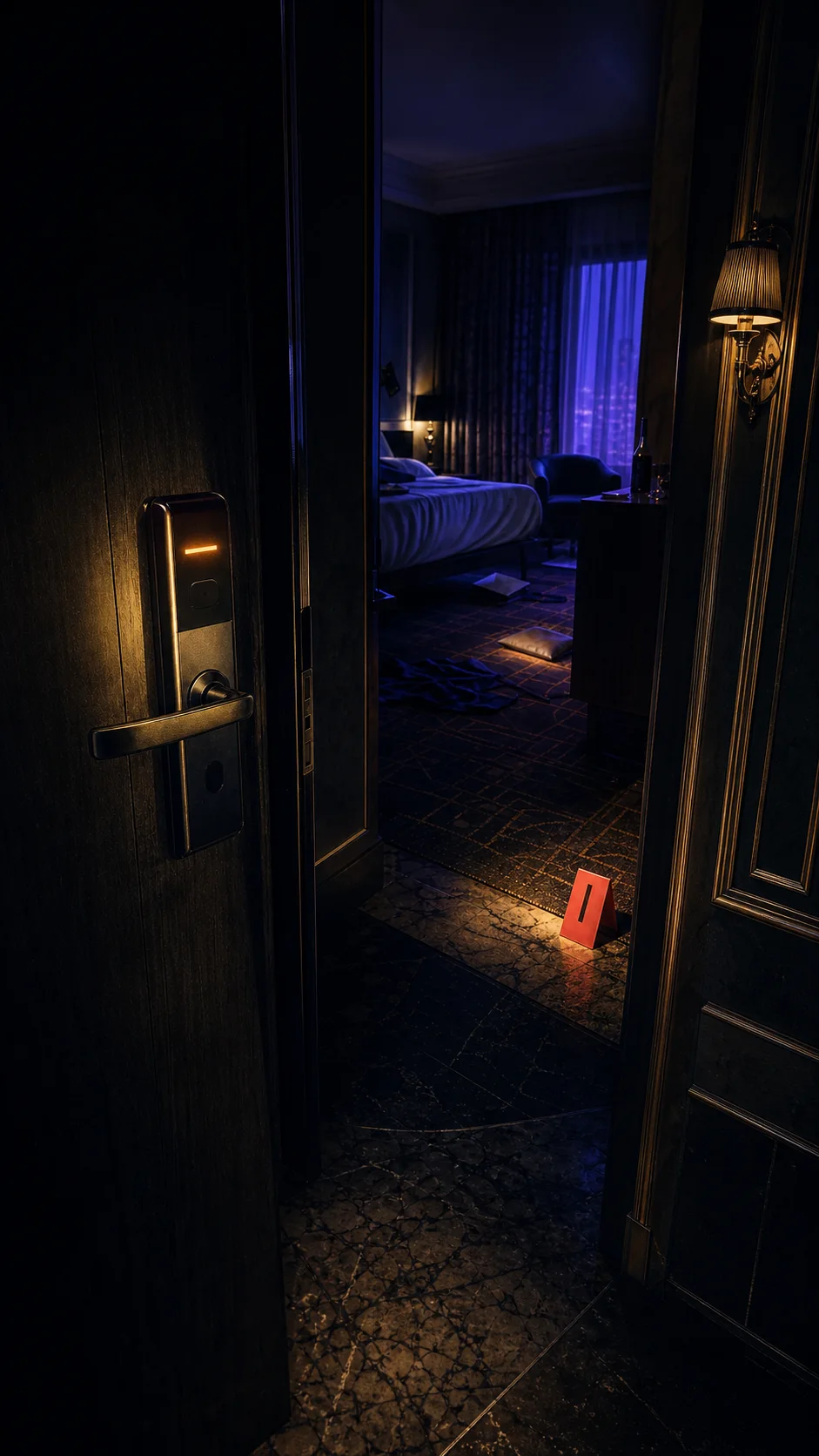 Habitación de hotel a oscuras, escena central del caso